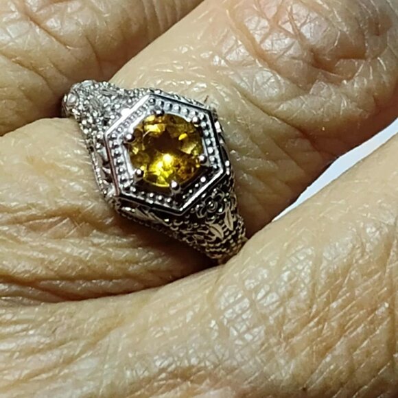 .68CT Round Brazilian Citrine, Rhodium over 925 Sterling silver Solitaire ring s - Picture 9 of 10